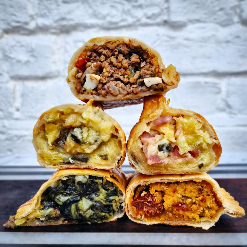 Empanadas cut open showing filling